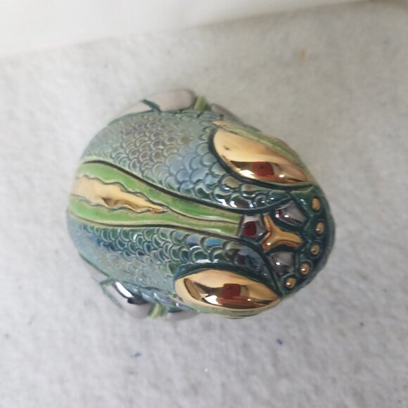 RINCONADA Artesania FROG figurine Platinum Gold trims hand crafted heavy green - Picture 6 of 10